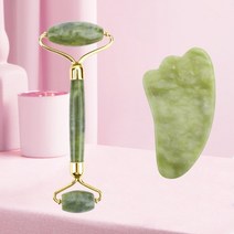 피부 홈케어 얼굴 리프팅 마사지 기구 기계 천연 페이셜 페이스 롤러 스크레이퍼 더블 헤드 옥 스톤 스킨 케어 로즈 쿼츠 바디 뷰티 헬스 리프트 도구 오이 모래 천연석 옥돌롤러, Xiuyu nobox 1