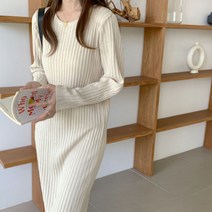 로야크 라운드넥 일자핏 골지 롱 원피스