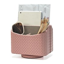 UnionBasic 다채로운 PU 가죽 360도 회전 가능한 리모컨/컨트롤러 오거나이저 스피닝 TV 가이드/우편/미디어 데스크탑 오거나이저 캐디 홀더 퓨어 블랙 119512, Woven Pink