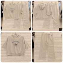 [에꼴리에] 23년 여름신상! **50% 반값세일~ 후드티 상하세트** 주니어 여아용 멋스럽고 편안하며 시원한 6부 트윈베어 크롭 후드티 + 9부 쿨 분또 부츠컷 바지 셋업