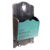 우체통 우편함 포스트박스 Wooden Mail Organizer Letter rack Mounted Sorter Storage Key Hooks, 02 blue