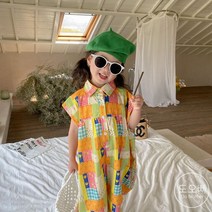 도오빠 아동 반팔 점프수트 캡소매 일반 카라넥 셔츠 원피스 바지 플라워 꽃무늬 체크무늬 패턴 상하세트 여름 여아 키즈 어린이