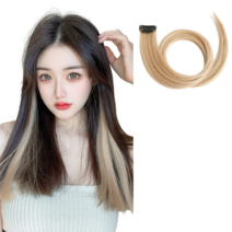 부분 탈색 붙이는 가발 헤어 피스 일자 형 시크릿 투톤 긴 머리 생 머리 직모, 리넨 골드