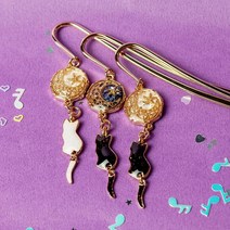 핸드메이드 달 고양이 메탈책갈피 학생선물 북클립 북마크책갈피 북마크 북클립 달책갈피 고양이책갈피 고급책갈피 악세사리책갈피 북악세사리 책 잡화, Black_Ivory