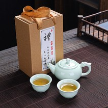 덕화도자기청자용호다기세트 찻주전자찻잔세트, 환경 친화적 인 선물 상자 2 컵 냄비