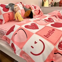 puildaug 한국의 간단한 회색 격자 무늬 곰 4 조각 귀여운 이불 커버 3 피스 침구