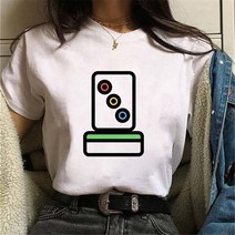 마작패 세트 영행용 여자 마작 만화 프린트 하라주쿠 티셔츠 캐주얼 라운드 넥 반팔 탑스 Tee Funny Clothe, 10 Bt5267_02 M
