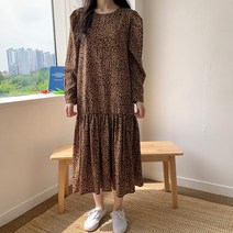 퍼니걸스 5477 호피 레오파드 플레어 롱 원피스 여성의류