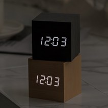 온클락 우드 정사각 무소음 디지털 전자 LED 알람 탁상 시계, 블랙