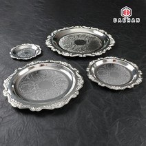 스텐 실버 은 쟁반 트레이 카페 소품, 은쟁반 원형-25cm 문양있음