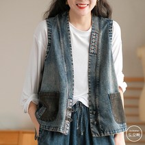 도오빠 여성 데님 조끼 청조끼 민소매 루즈핏 자켓 여자데님조끼