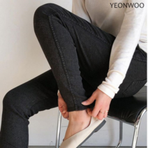 브이와이 VY 여성 주머니 슬림 레이스 버건디 청바지