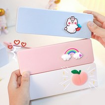 귀여운 캐릭터 포인트 펜슬케이스 플라스틱 슬림 필통, 화이트복숭아1P