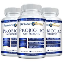 Research Verified® 프로바이오틱스 Prebiotic - 250억 CFU 남성과 여성을 위한 10종 비건 채식 병당 60캡슐 6병, 삼