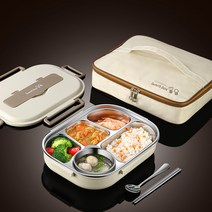 [수저세트 증정] 스텐 보온 도시락통 + 보온백 세트 전자레인지 핸드폰 거치대 1.5L 2L, 4칸 1500ml, 1개, 브라운