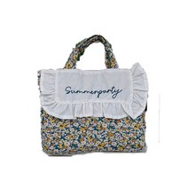 엘엘마켓 플라워 자수 프릴 코튼 미니 핸드백 손가방