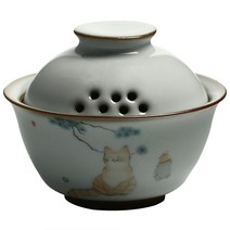 빈티지 분청 고양이문양 중국찻사발 개완 다완 찻잔, A타입