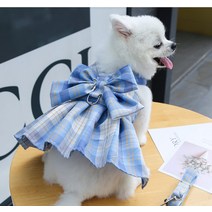 chol 반려동물 리본 원피스식 하네스 리드줄 세트, 하늘 블루, L