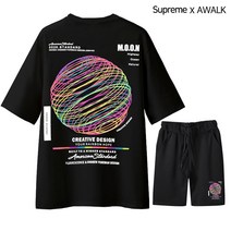 슈프림 오버핏 반팔티+ 반바지 써클 M-5XL 빅사이즈 트레이닝복 상하의세트