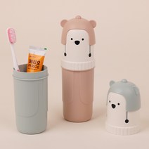 곰 캐릭터 양치세트 어린이 여행용 휴대용 치약 칫솔, 핑크