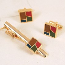 (카라빈카)문양넥타이핀 커프스set- 조각보