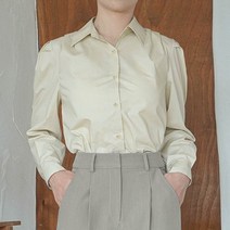 PLUVIA 핀턱 주름 퍼프 소매 코튼 가을 긴팔 셔츠 자체제작