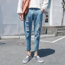SAHARA 남자청바지 빅사이즈 연청 데미지 난스판 데님