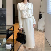 하객룩 트위드 투피스 세트 Xiaoxiangfeng 투피스 슈트 2023 봄 새로운 대형 여성 연예인 기질 짧은 코트 프랑스 복고풍 스커트