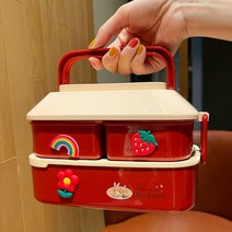 귀여운 일본 스타일 샌드위치 도시락통 런치 박스 웨딩촬영 샐러드 소풍 남자친구 피크닉 간식, 레드 라지 (랜덤 3D 스티커)