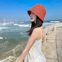 니트버킷햇 여성용 솔리드 컬러 브레이드 버킷 모자 여름 중공 통기성 비치 모자 돔 fisherman caps lady sunshade panama cap