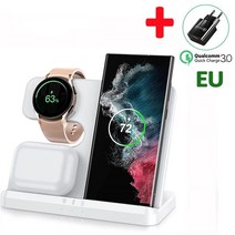3IN1무선충전기 삼성 호환 S22 S21 울트라 갤럭시 Z 플립 4/3 폴드 4 워치 5/4/3 버드 Qi 용 무선 충전 스테이션 30W 3 인 1 고속 스탠드, [01] white