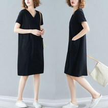 깔끔 여성 블랙색상 브이넥 무지 원피스 반팔 슬림한