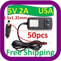 50 pcs 5V 2A 2000mA AC 어댑터 3.5mm x 1.3mm 홈 벽 충전기 전원 공급 장치, 01 BK_01 US Plug_01 5v_01 2A