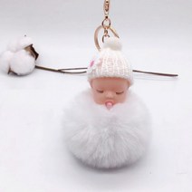 베이비 폼폼이키링(화이트) 가방장식 자동차 퍼키링