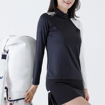 언발 어깨 배색 포인트 여자 기능성 블랙 골프 긴팔티 스포츠
