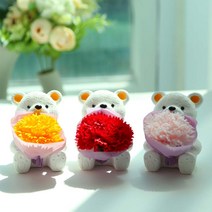 핸드메이드 천연석고 은혜갚는 카네이션 곰돌이 방향제 선물용 리본포장 +슬림방지매트 (향 11가지 중 택1), 분홍, 다우니에이프릴