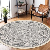 HEBE 4 피트 원형 보헤미안 만달라 핸드 우븐 러그 121827, Floral Grey