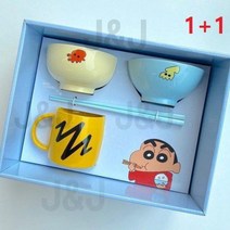 1+1세트 짱구는 못말려 도자기 밥그릇 식기세트, 1+1