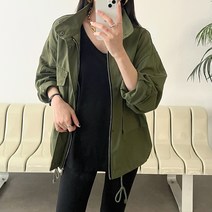 하늘바라기 여성용 빅 포켓 하이넥 야상 점퍼