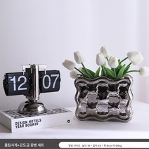 자동 플립 시계 캘린더 장식 사무실 굿즈 테이블 TV 캐비닛 술 현관 소프트 인테리어 홈 인테리어 소품, 밝은블랙시계+실버도금꽃병튤립[세트]비용효과적!환영가격비