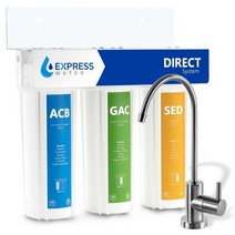 Express Water 직접 정수 시스템 크롬 수전을 갖춘 3단계 필터 싱크대 물 침전물 활성탄 블록 및 입상, Chrome