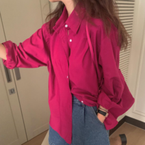 5color 뉴 어텀 보이 코튼 여성 오버핏 박시 긴팔 롱 남방 소라색 셔츠 블라우스