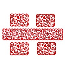 발렌타인 데이 레이스 레드 하트 자수 테이블 주자 삼베 휴일 파티, c