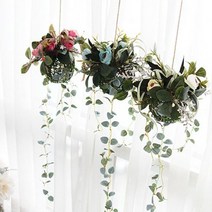 W13B14A상회 벽에 걸어서 모빌처럼 쓰는 쉐비로즈 볼 가렌더 조화 리스 꽃장식 꽃벽장식, 핑크