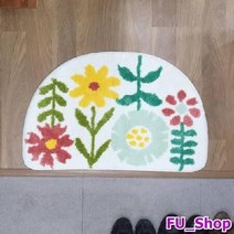 ForU57 꽃무늬 반달 발매트 꽃무늬매트 러그 화장실러그 사각발매트 매트, 차콜, 상세페이지 참조