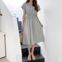 리엘라 사드린 밴딩 반팔 미디 원피스