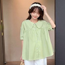 WGL 여름 임부복 반팔 셔츠 셔링 간편 깔끔한 반팔 상옷 화이트 반바지 투피스