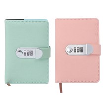 비밀번호 설정 A6 사이즈 다이어리형 노트 가죽커버 수납 포켓 수첩 스케줄 메모, 핑크(11cmx16cmx2cm)