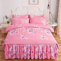 puildaug 침대 스커트 4 피스 퀼트 커버 피부 친화적 인 샌딩 미끄럼 방지 침대보 3 피스 더블 시몬스 침구