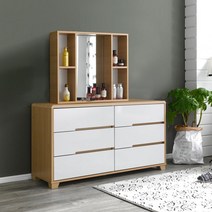 시젤 와이드 화장대 세트 거울 포함, 오크화이트